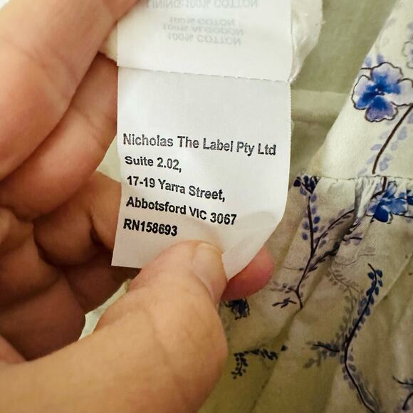 Nicholas Celie White Blue Floral Button Front Print Puff Sleeve Maxi Dress Sz 6 - Picture 16 of 16